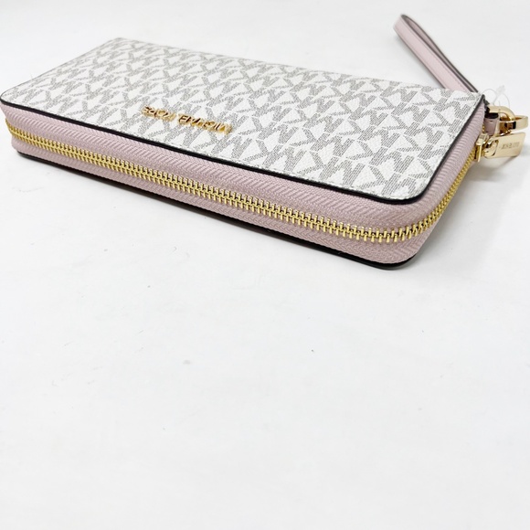 MICHAEL KORS MK Large Logo Continental Wallet Wristlet Pink Vanilla White Gold - Picture 3 of 10